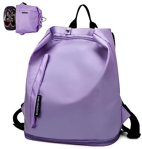 Keyck Mochila Deportiva Mujer Niña Bolsa Viaje Impermeable Mochila Playa con Compartimento Zapatos y Bolsillo Húmedo Ajustable Casual Ligera Pequeña Bolsa Natación para Gimnasio Compras Fitness,Morado