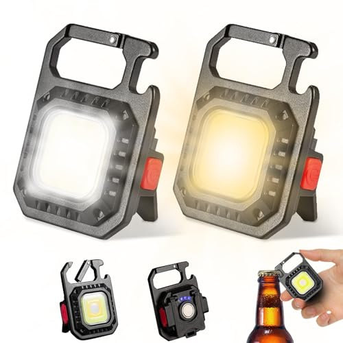LETOUR Mini Led Taschenlampe Schlüsselanhänger,2 Stück Taschenlampe 1000lumens Led Schlüsselanhänger Taschenlampe, 5 Modi COB Schlüsselanhänger für Wandern und Camping, Schwarz, LT-KL002EU