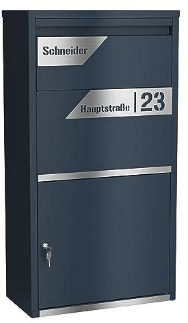 Graviers Design Cassetta delle lettere personalizzata autoportante – acciaio verniciato a polvere con targhetta in acciaio inox con incisione – Cassetta delle lettere blocco postale per pacchetti