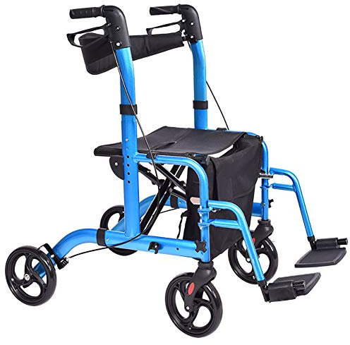 Rollator Walkers Seniors Blue 2-in-1-Rollator, tragbarer Rollstuhl mit 8-Zoll-Rädern, Sitz, Bremse und Rückenlehne, klappbarer, höhenverstellbarer Gehhilfe
