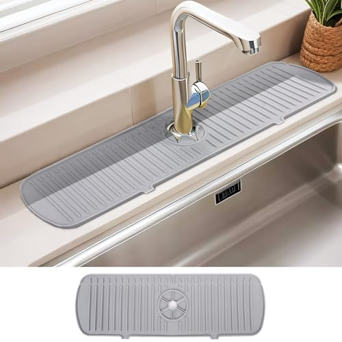 Guittly Wasserhahn Spüle Spritzschutz, Silikon abtropfmatte spüle, Spritzschutz für Küche Badezimmer Thekenspüle trocken (45x14.5cm, Grau)