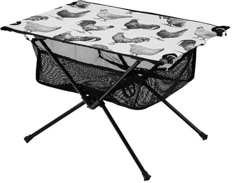 FRODOTGV Tabletttisch, Schwarz und Weiß, Huhn, strapazierfähig, Polyester, Klapptische mit Aufbewahrungstasche für Esszimmer, Wandern, Angeln