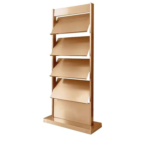 HHeaeR Zeitschriftenständer Boden-Datenständer, Eisen-Zeitungsständer, mehrschichtiger Aufbewahrungsständer, großer Kapazitäts-Vertikalzeitungsständer, Zeitungsregal Zeitungsständer (Color : Gold)
