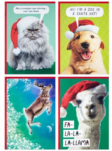 Hallmark Shoebox Lustige Weihnachtskarten (24 Karten und 24 Umschläge) Hund, Katze, Lama, Rentier