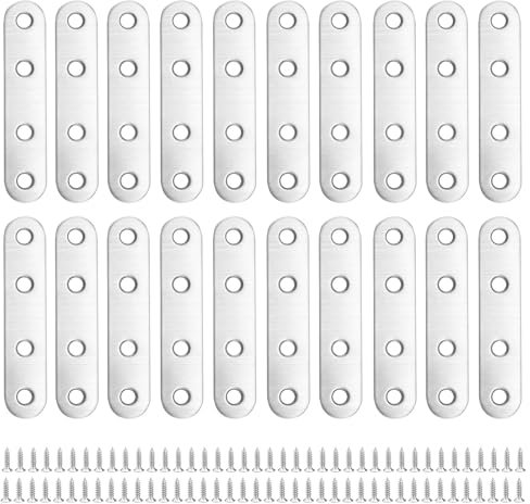 Dritta Staffa Di Fissaggio,Staffa Angolare Piatte,20 Pezzi Piastre Di Giunzione per Riparazione,Con Viti,Piastre Di Collegamento,Piastre Staffa Piatta Forata,Per La Fissazione Mobili,Tavoli,Sedie