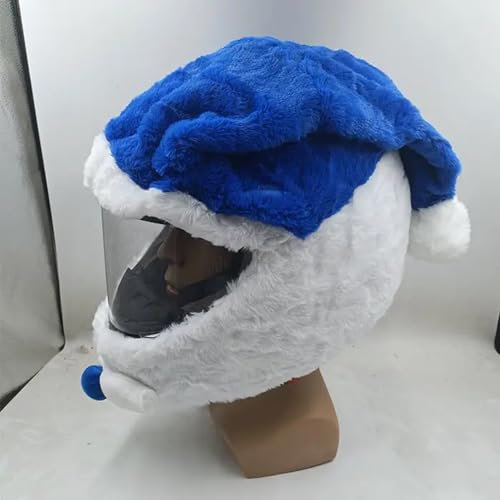 Motorrad-Helm, lustiger Plüsch, flauschiger Motorradhelm, Geschenk, Schutzzubehör für Integralhelm (Helme nicht im Lieferumfang enthalten) (blaue Weihnachtsmannmütze)