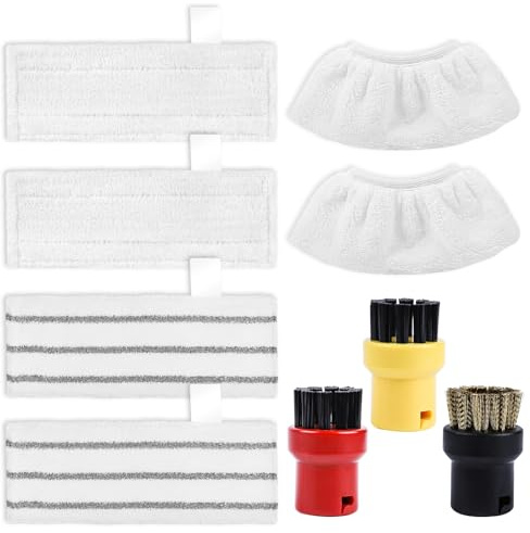 KEEPOW Steam Cleaner Pads Set Accessories for Kärcher Steam Cleaner SC2 | for Easyfix SC3 SC4 SC5, 2 Microfibre Cloth+2 Abrasive Cloths+2 Hand Nozzle Microfiber Cloth+3 Round Brushes