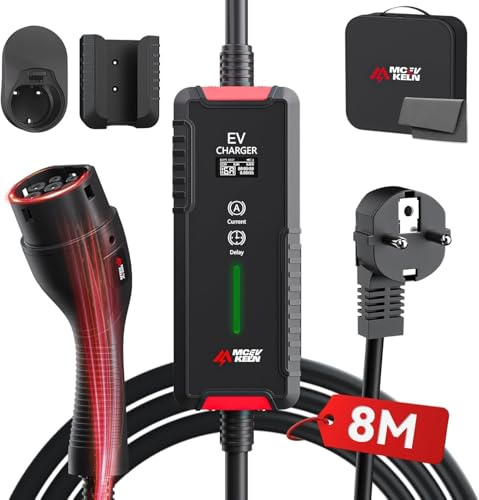 MCEVKELN EV Caricatore Tipo 2 3.6 KW, 8M Cavo Ricarica Auto Elettrica Tipo 2 Schuko con Scatola Commutabile 6-16A, 8M EV Charger Portatile IEC 62196-2 Stazione Caricabatterie