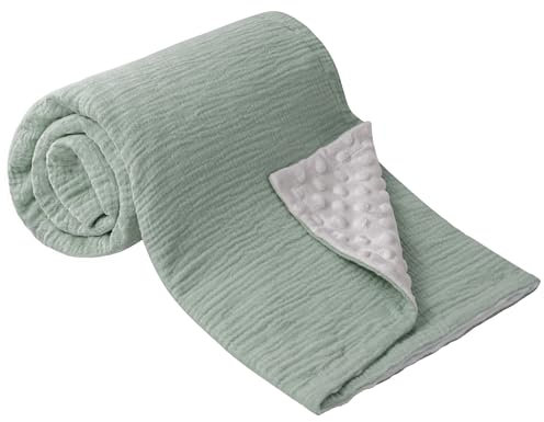 bearmoss Coperta in Cotone per Neonati, Morbida Coperta per Gattonare per Bambini, in Mussola per Bambini, 75 x 100 cm(Verde)
