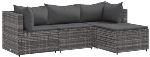 vidaXL Set de Muebles de jardín 4 pzas y Cojines ratán sintético Gris, Juego de sofás de jardín, Juego de salón de jardín, Juego de sofá esquinero de jardín