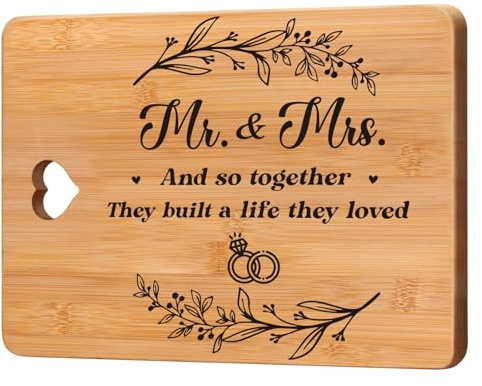 Wedding Gifts, Bamboo Cutting Board, Engagement Gifts, Romantic Gifts for Wife Husband Girlfriends Boyfriends, Mr and Mrs Marriage Gifts, Wedding Gifts for Bride and Groom