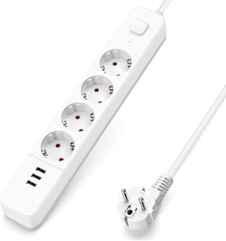 Regleta de 4 Vías 1,5M 3G1,0mm² Blanco y Gris - Conexiones seguras para Electricidad en hogares y oficinas.