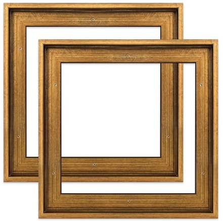 FOLKOR Canvas Floater Frame for 8x8 Prints or Oil Paintings, 2 Pack 0.9 Deep Classical Floating Frame for Stretched Canvas Art, Home Office Gallery Wall Decor, Horizontal or Vertical Display (Gold)