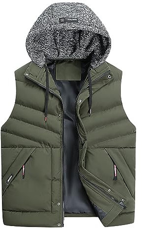 KONG JIMFAN Black-Friday Herren Steppweste 2024 Winter Warme Herren Weste mit Kapuze Outdoor Jacke Sportweste Taschen Ärmellos Jacke Übergangs Daunenweste Daunenweste(Grün,3XL)