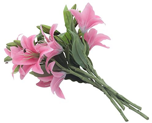 niorttkx 6 künstliche künstliche Blumen, rosa Lilien, Handstrauß für Weihnachten, Hochzeit, Zuhause