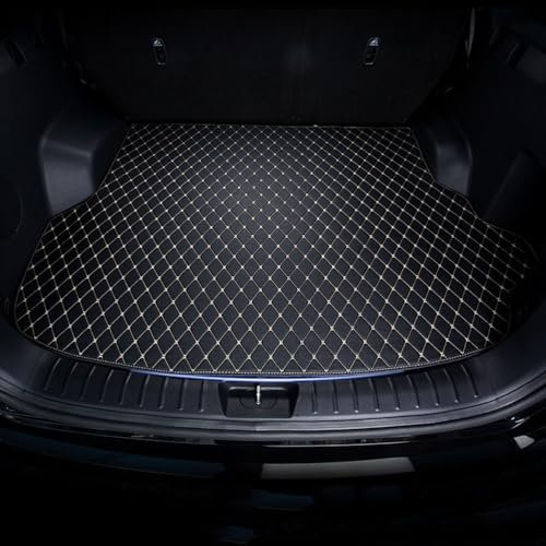 WHLYQF Auto Leder Kofferraummatten, Für Mercedes-Benz GLC 220 d 4MATIC 2022 Auto Kofferraummatte, Kofferraum Cargo Schutzmatte, Auto Kofferraumwanne, Kratzfest,A-Black Beige