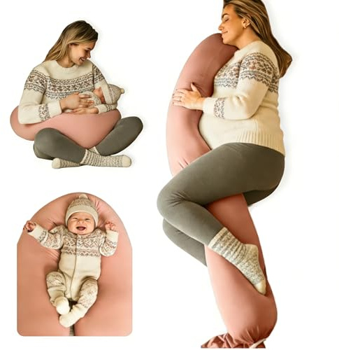 Cuddo Baby Pregnancy Pillow 5-in-1 |Adjustable Shape & Firmness, Microbead| Cooling Fabric, O-Shape for Nursing, 5-Point Full Body Support for Side Sleepers, Gift for Women, with Travel Bag - Pink