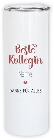 GRAZDesign Trinkbecher Edelstahl mit Namen personalisiert Beste Kollegin lang mit Deckel verschließbar