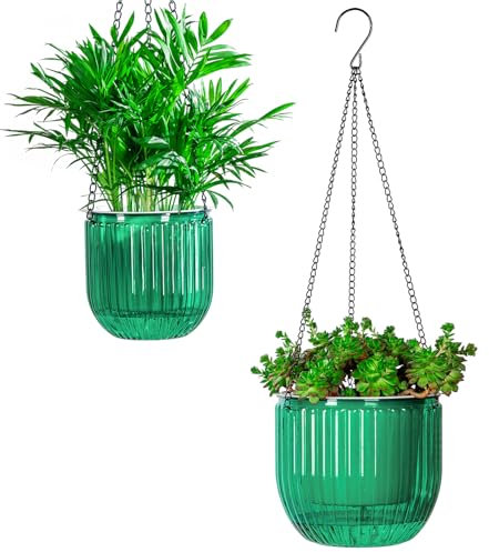 Josteve Pot de fleurs suspendu à arrosage automatique de 14 cm avec trous de drainage, petit pot de fleurs à suspendre, niveau d'eau visible, suspension de plantes, décoration d'intérieur, jardinage