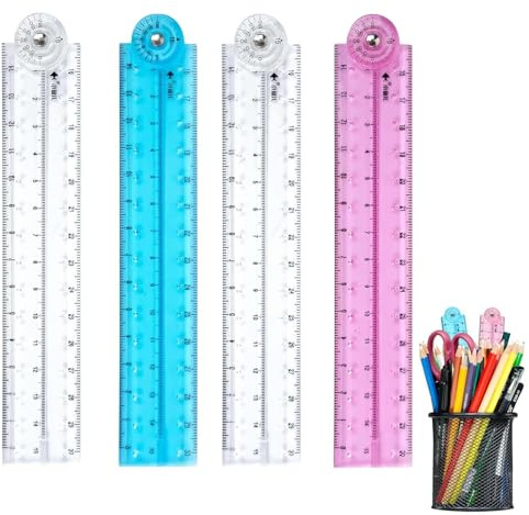4 reglas plegables para la escuela, reglas transparentes de 30 cm, regla de papelería, regla plegable de plástico, papelería escolar, estudiantes, niños, regalos, herramientas de dibujo y kits de