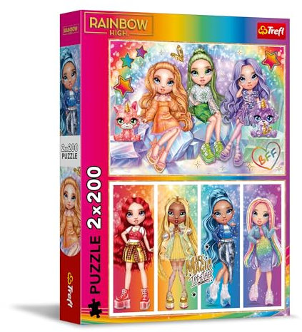 Trefl – 2in1 Puzzle: Rainbow High, Rainbow Dolls - 2 x 200 Teile - 2er-Puzzle-Set für Jugendliche