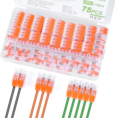 YADOBIG Kabelverbinder, 75 Stück Kabelklemmen Elektro mit Betätigungshebel, 4mm² Verbindungsklemmen Klemme, Leiter Klemme für Feste Kabe