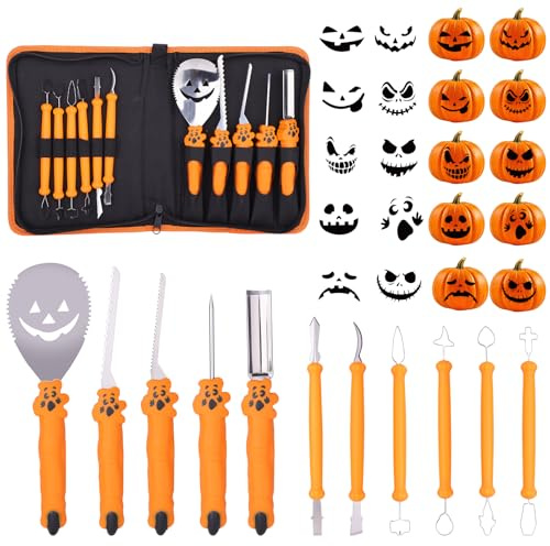 Timiyou Halloween Kürbis Schnitzset, 11 Stück Kürbis Schnitzen Set DIY Halloween Dekoration Edelstahl Kürbis Schnitzwerkzeug für Kinder und Familie