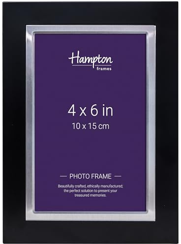 Hampton Frames, DELANO Single Picture Frame, 4x6 (10x15cm), Black/Silver Aluminium, Rectangular, Glass Aperture, Easel Back | Contemporary Photo Display