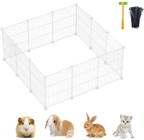 Lxvckly Haustier-Laufstall, Kleintiere Laufstall, DIY Verschlüsselter Metalldraht Kaninchenzaun, Meerschweinchenkäfig, Kätzchenlaufstall, Indoor & Outdoor Hofzaun für Kleintiere Weiß