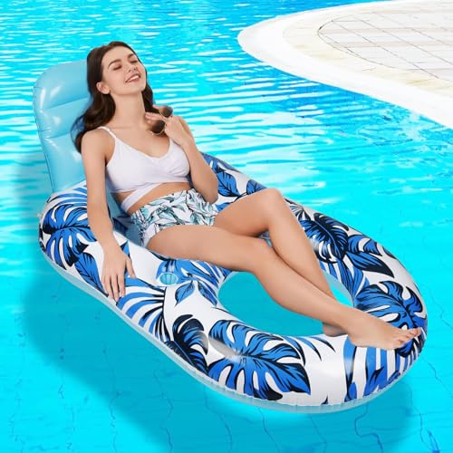 Colchoneta Hinchable Piscina Adultos Flotadores Pool Inflables para Hamaca Flotante Piscina con Respaldo y Portavasos, para Playa, Verano, Fiesta en el Patio Trasero