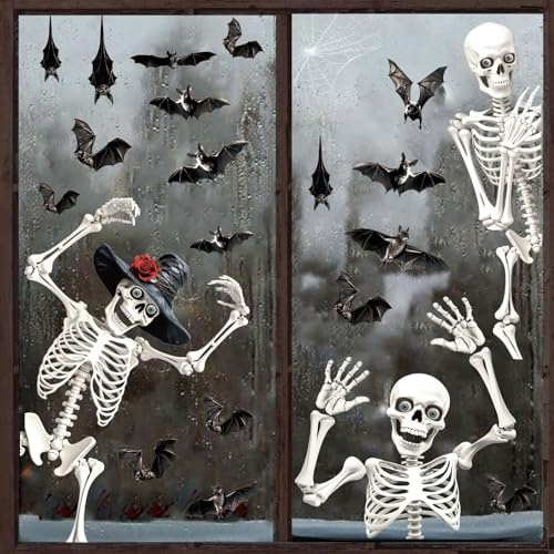 JOFONY 4 Blätter Halloween Riesen-Fensteraufkleber Set, Große Halloween Fensterbilder für Halloween-Dekoration, Party