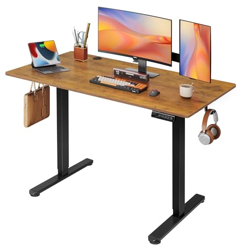 DEVAISE Electric Standing Desk Height Adjustable 120×60 cm, Sit Stand Desk with Memory Smart Pannel, Splice Board, Quiet Operation, Sturdy Metal Frame for Home Office, Brown
