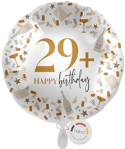 balloa Folienballon 29+, runder Helium Ballon mit Zahl und Humor, Geschenkidee für Erwachsene, Deko für lustige Geburtstagsfeier, Folienballon befüllbar mit Luft oder Helium, Partydeko, 33cm
