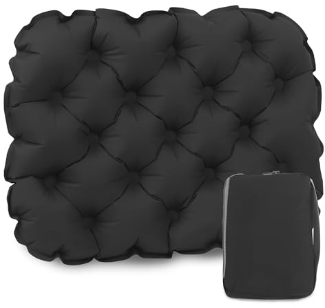 Biurany Portable Inflatable Airplane Seat Cushion for Travel Office Camping, 3D Air Cell Pressure Relief Foldable Pad (Black)