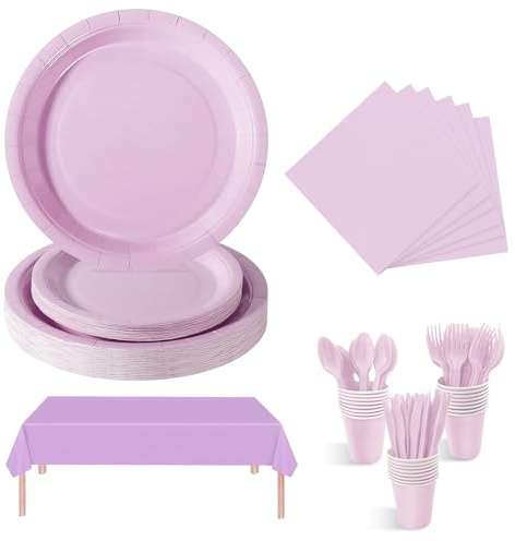 Chingcoo 169 Stück Partygeschirr Set Bunt, Pappteller für 24 Personen, Pappbecher Bunt & Pappteller Set mit Besteck, Servietten & Tischdecke - Perfektes Pappgeschirr Setz für Geburtstage & Partys