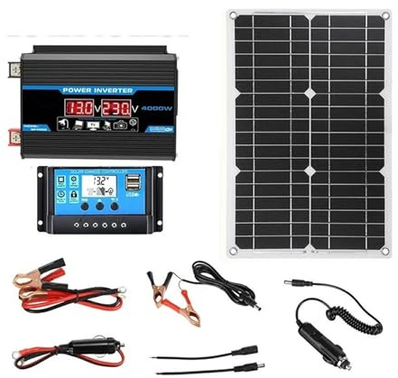 Onda Sinusoidale Kit Generazione Solare 6000W/4000W Inverter A Onda Sinusoidale Modificata Pannello Solare 18W Con Regolatore 30A Alimentazione Emergenza Convertitore Corrente(Black B 4000W 220V)