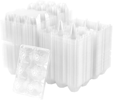 SYUTBOU 150 stycken 14,8 x 10,2 x 6,2 cm transparent äggkartong 6 st, äggbehållare för 6 ägg, äggförvaringslåda för kylskåp, pilar och marknaden