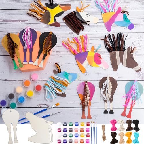 ORIENTAL CHERRY Basteln Mädchen 8 Jahre, 24 Pack DIY-Bastelsets aus Holzpferden, Basteln Kindergeburtstag für Kinder zu Weihnachten und Ostern, Holzbastelsets Geschenke für Mädchen Kinder 6-12 Jahren