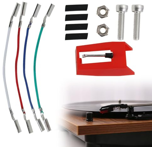 1 Stück Plattenspieler Nadel, Ersatznadel für Plattenspieler, Schallplatten Nadel, Drehscheibe Nadel, Plattenspieler Stift Ersatz, Vinyl Nadel mit Halterung, Schrauben und Kabel für Piezo-System