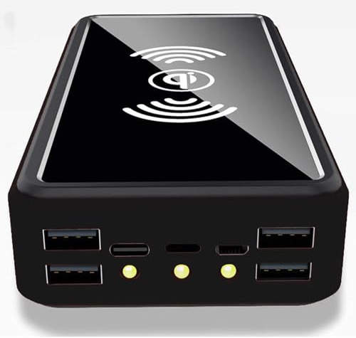 Batterie Externe Solaire sans Fil 100 000 mAh, Chargeur Solaire 10 W, Batterie Externe à Charge Rapide avec 4 Ports USB, Chargeur Solaire Portable avec Lampe de Poche LED, Noir