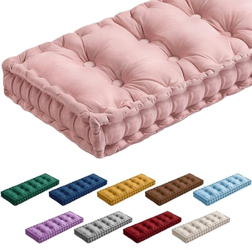 Threehoney Bench Cushions for Indoor Furniture 40x20 in Velvet Kitchen Dining Piano Window Seat Cushion, Tufted Patio Porch Swing Thicken Bench Pad Memory Foam(Pink)