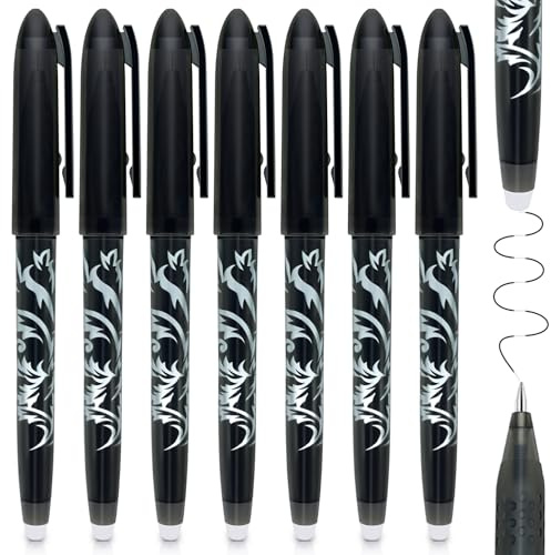 8 Erasable Pens That Rub Out Black Friction Pens with Rubbers on The End,This Black Out Pen Has Pen Eraser Erasable Drawing Book,Ideal Erasable Gel Pens for Writing, Back to School Supplies Stationery