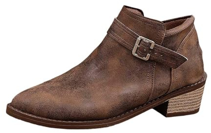 Generisch Botines de tacón alto para mujer, botines con cremallera gótica, botas occidentales, botas de entretiempo, botas cortas para mujer, marrón, 40 EU