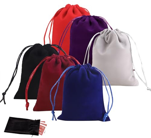 6 Pochettes Velours Cordon 13x18cm Bijoux Cadeaux Couleurs Differentes | Tirage pratique, tissu souple, protege rayures, reutilisable, petit sac organiser, accessories mariage fete decoration
