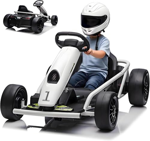 CherishCradle 24V Elektro GoKart für Kinder, 2 extrem leistungsstarke 300W Motoren, 9Ah Akku, Höchstgeschwindigkeit 13 km/h, Drift-Kart mit Musik und Hupe, 70 kg Tragfähigkeit Für 6-12 Jahre