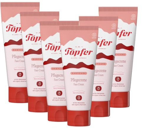 Töpfer Babycare Pflegecreme – Feuchtigkeit & Schutz für empfindliche Babyhaut – mit Bio-Weizenkleie, Bio-Ringelblume & Bio-Sheabutter – 6x75ml