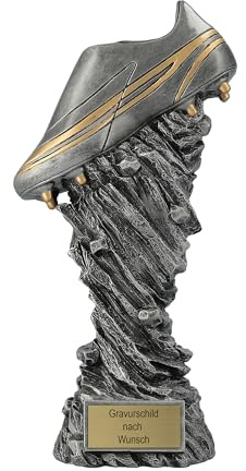 Pokal mit Gravur Wunschtext, Design Fußball-Schuh, 20 cm | Personalisierte Auszeichnung für Fußball WM & Sport Events, inkl. Marmorsockel, Geschenk-Trophäe für Kinder