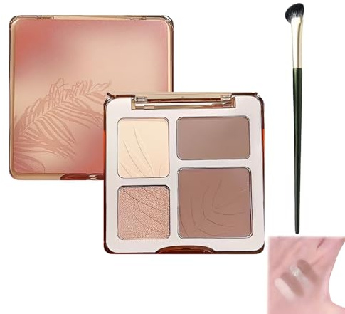 Paleta de Contorno e Iluminador 4 Colores con Brocha para Nariz, Bronceador Maquillaje Mate y Shimmer, Polvos Faciales de Alta Pigmentación para Esculpir y Resaltar el Rostro