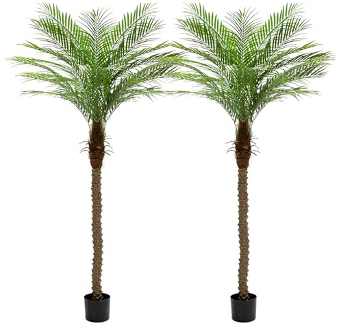 ZEEOZE 210 cm Palmier Artificiel Phoenix Palmiers Artificiels Hauts avec 15 Feuilles Réglables Faux Palmiers Phoenix pour Terrasse Extérieure Piscine Bureau à Domicile Salon Jardin (2 Pièce, 210cm)