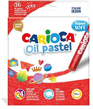 CARIOCA Oil Pastel, Pastelli a Olio Maxi, Set di Pastelli a Olio Colorati per Bambini, Ideali per Colorare su Carta, Cartone, Tela e Legno, Colori Assortiti e Brillanti, 24 Pezzi